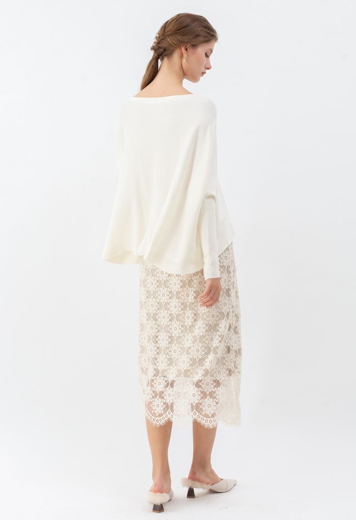 Soft Flare Hem Cape Sweater in Ivory