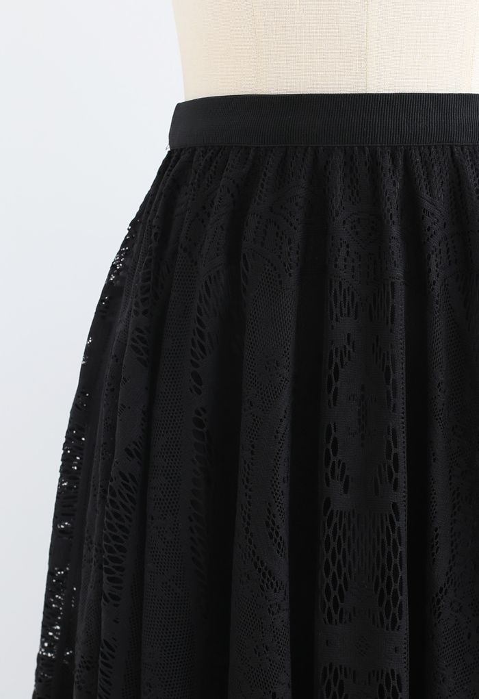 Divine Floral Lace Midi Skirt in Black