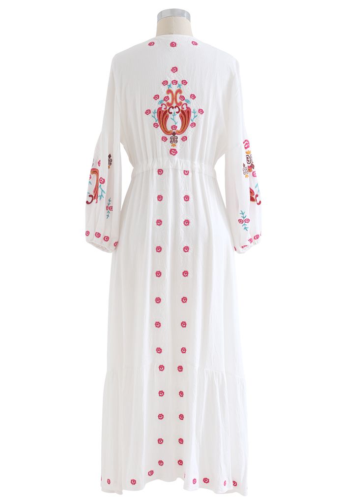 Button Down Embroidered Boho Maxi Dress