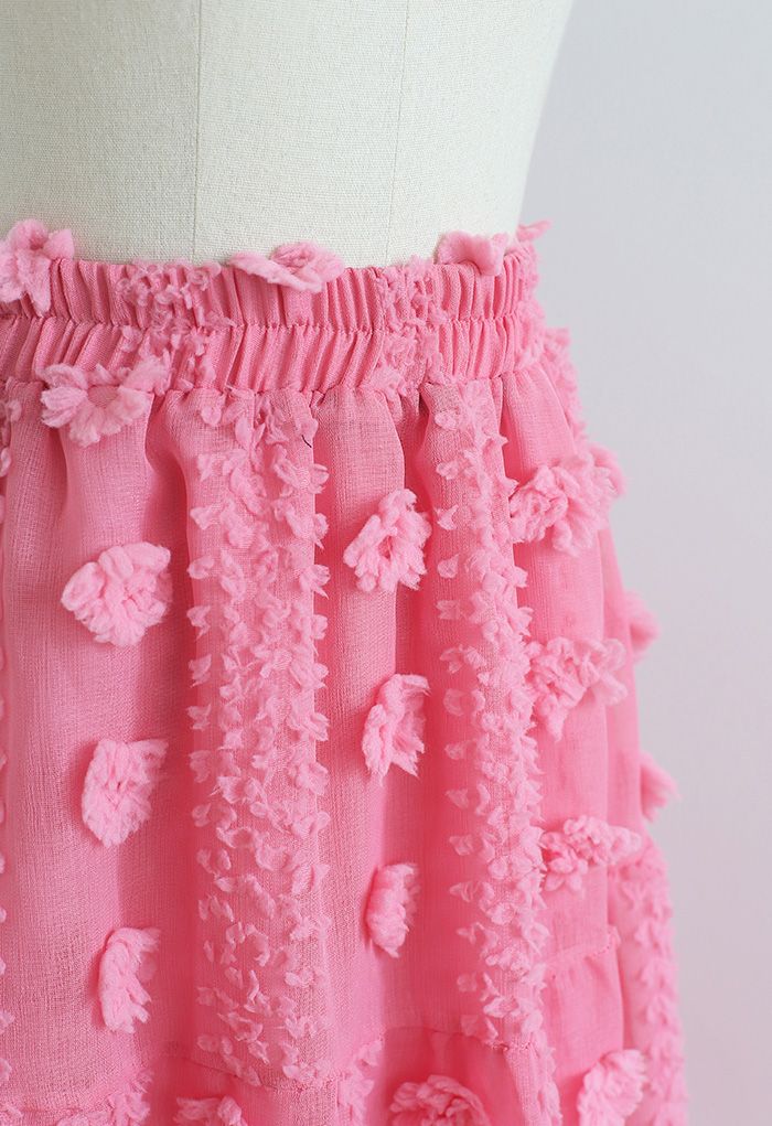 Cotton Flower Frill Hem Mesh Skirt in Pink