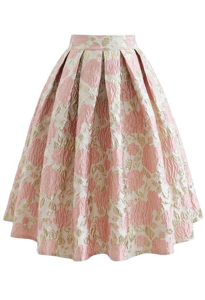 Charming Rose Jacquard Embossed Pleated Skirt