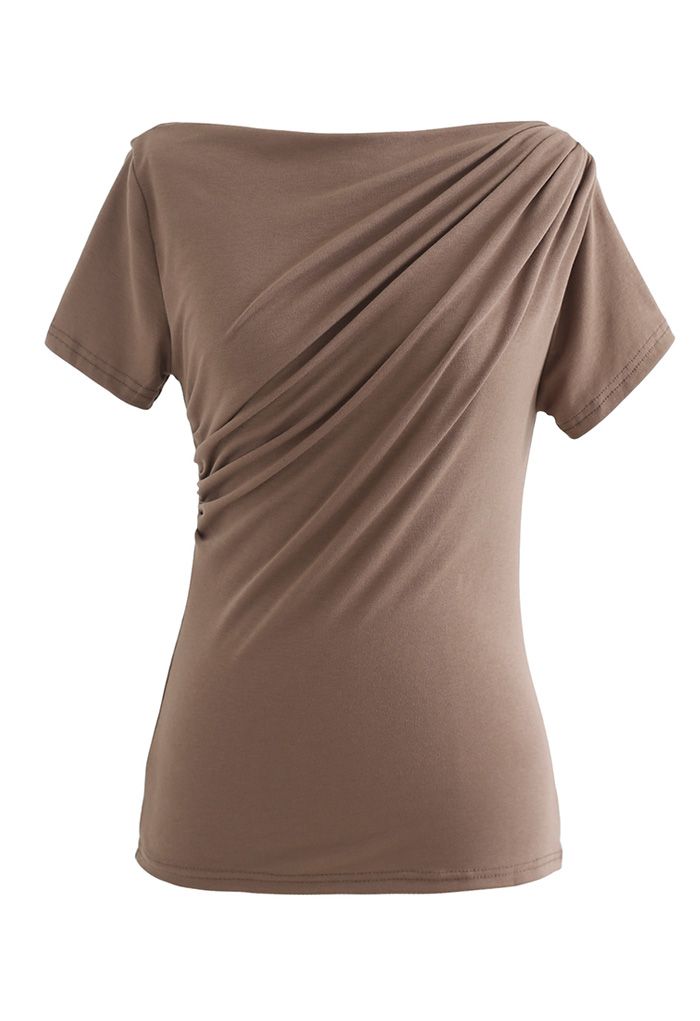 Ruched Front T-Shirt in Tan