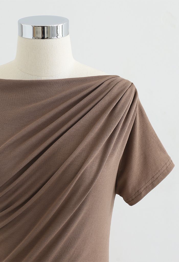 Ruched Front T-Shirt in Tan