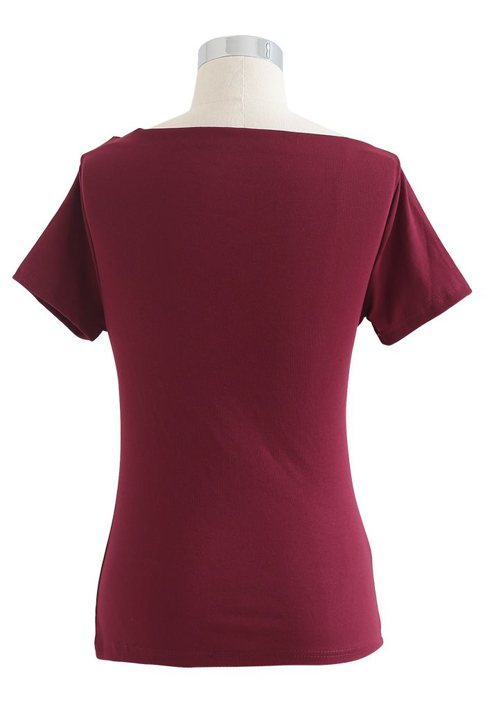 Ruched Front T-Shirt in Wine