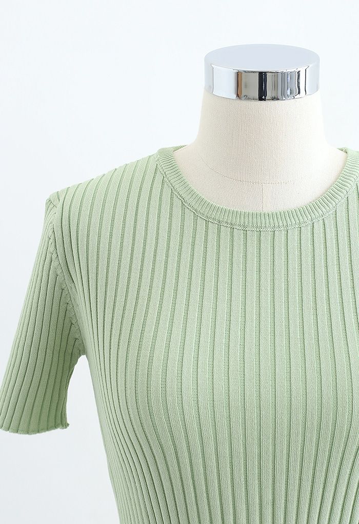 Open Back Fitted Knit Top in Green