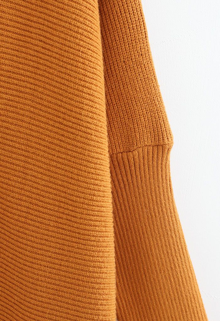 Effortless Chic Turtleneck Batwing Sleeve Hi-Lo Sweater in Caramel