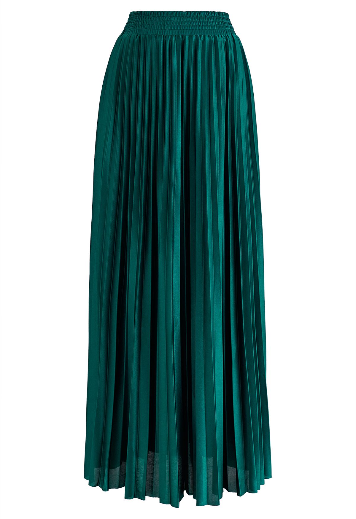 Glossy Pleated Maxi Skirt in Emerald