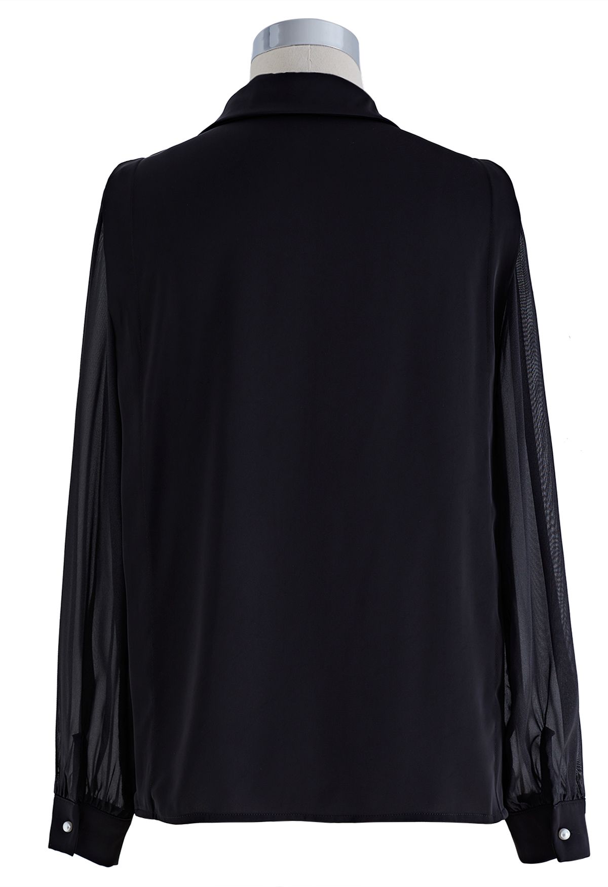 Heart Necklace V-Neck Satin Shirt in Black