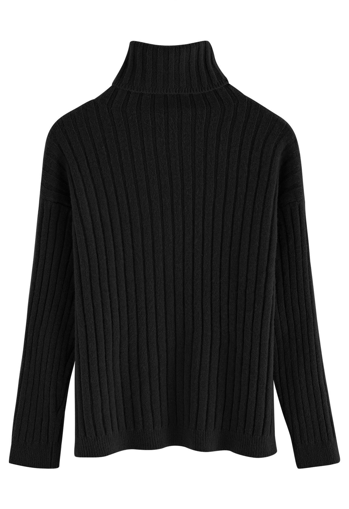 Turtleneck Sleeves Knit Sweater in Black