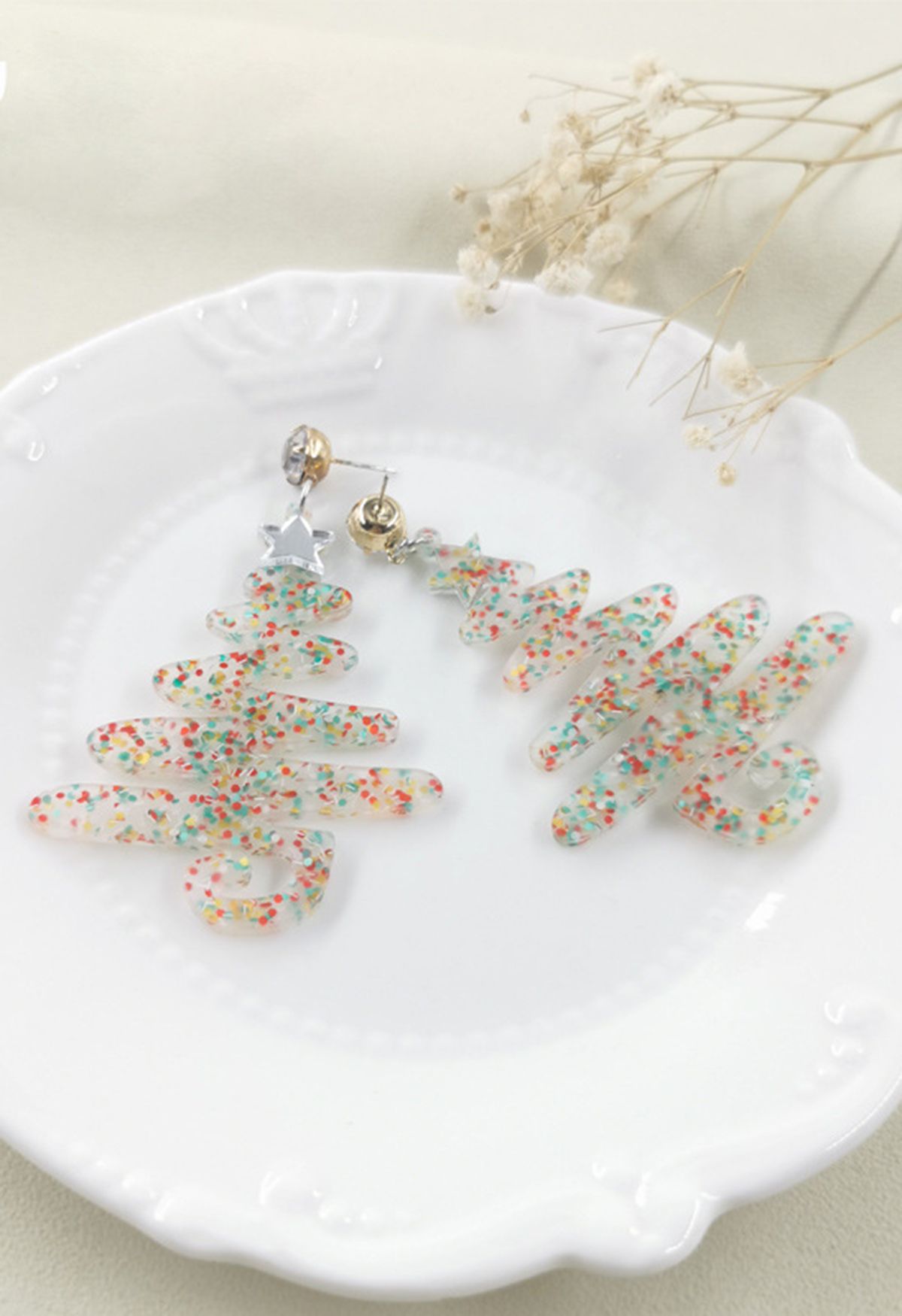 Starry Christmas Tree Earrings in Ivory