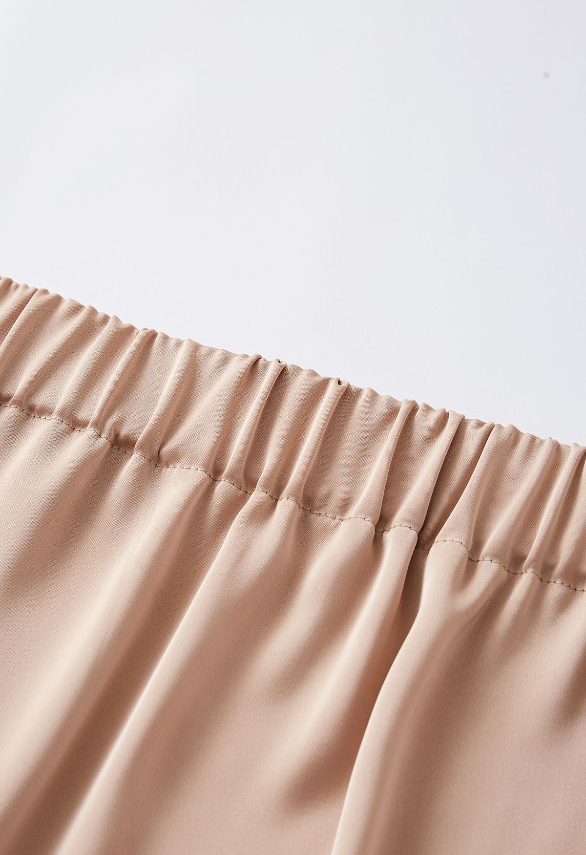 Front Slit Satin Midi Skirt in Apricot