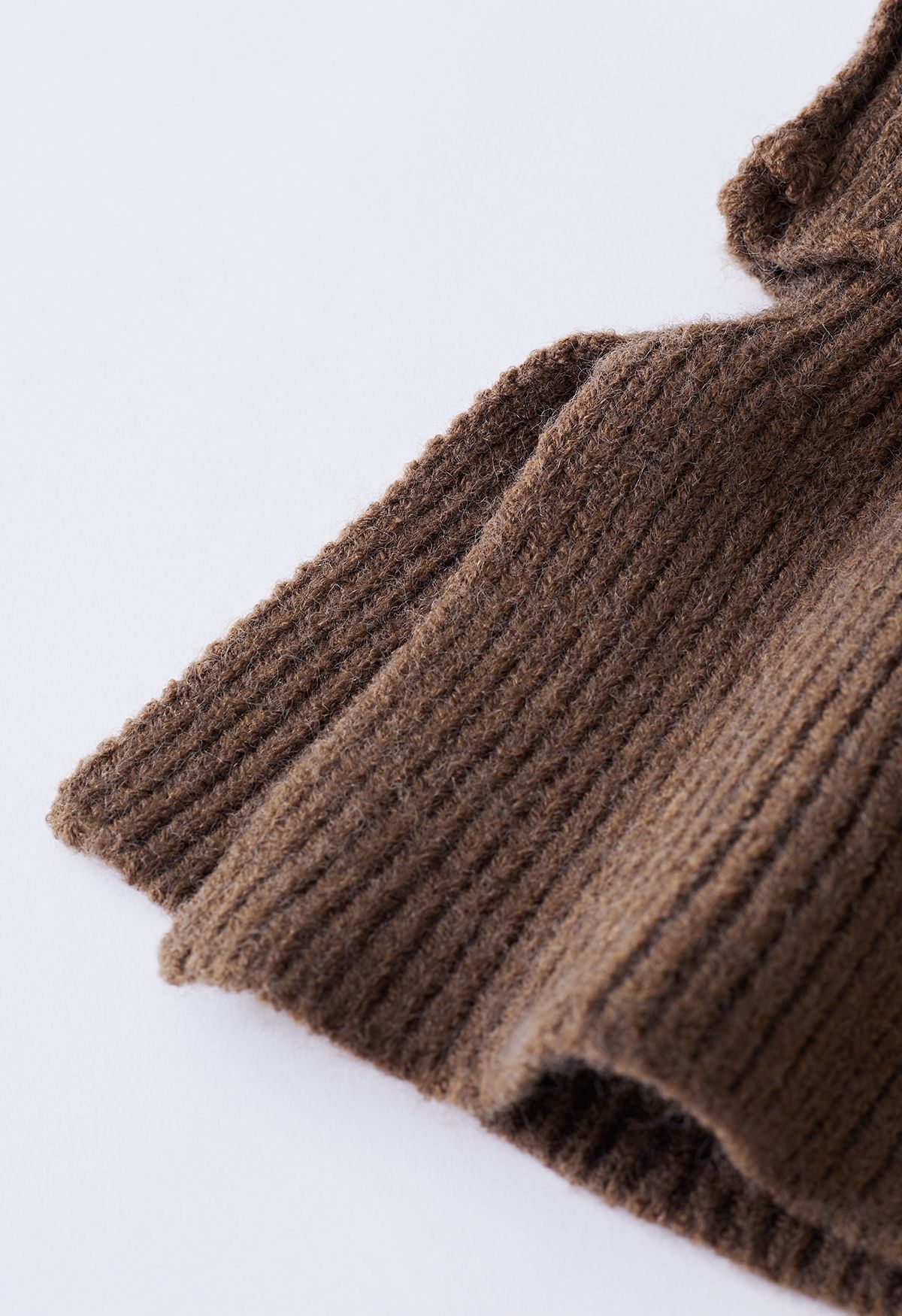 Detachable Scarf Striped Knit Sweater in Brown