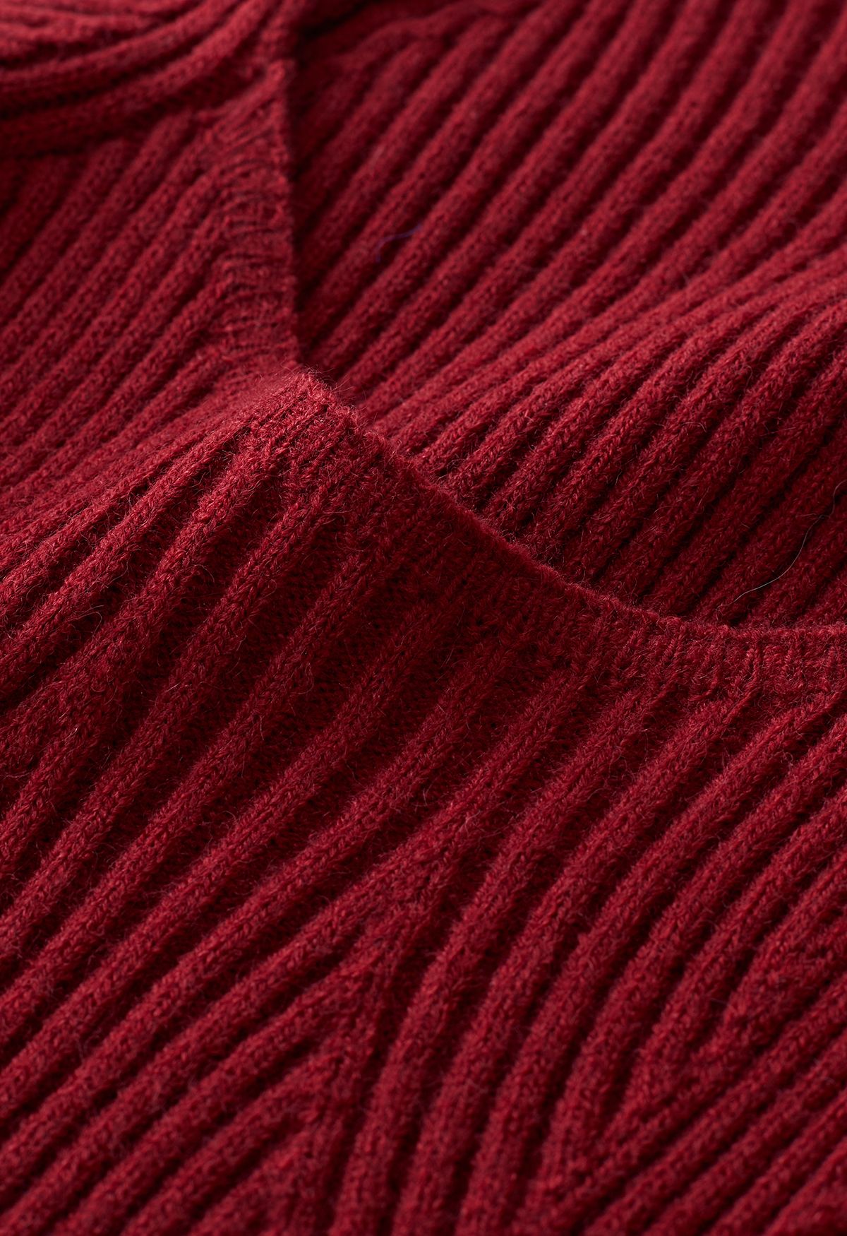 Wide Round Neck Rib Knit Top in Burgundy