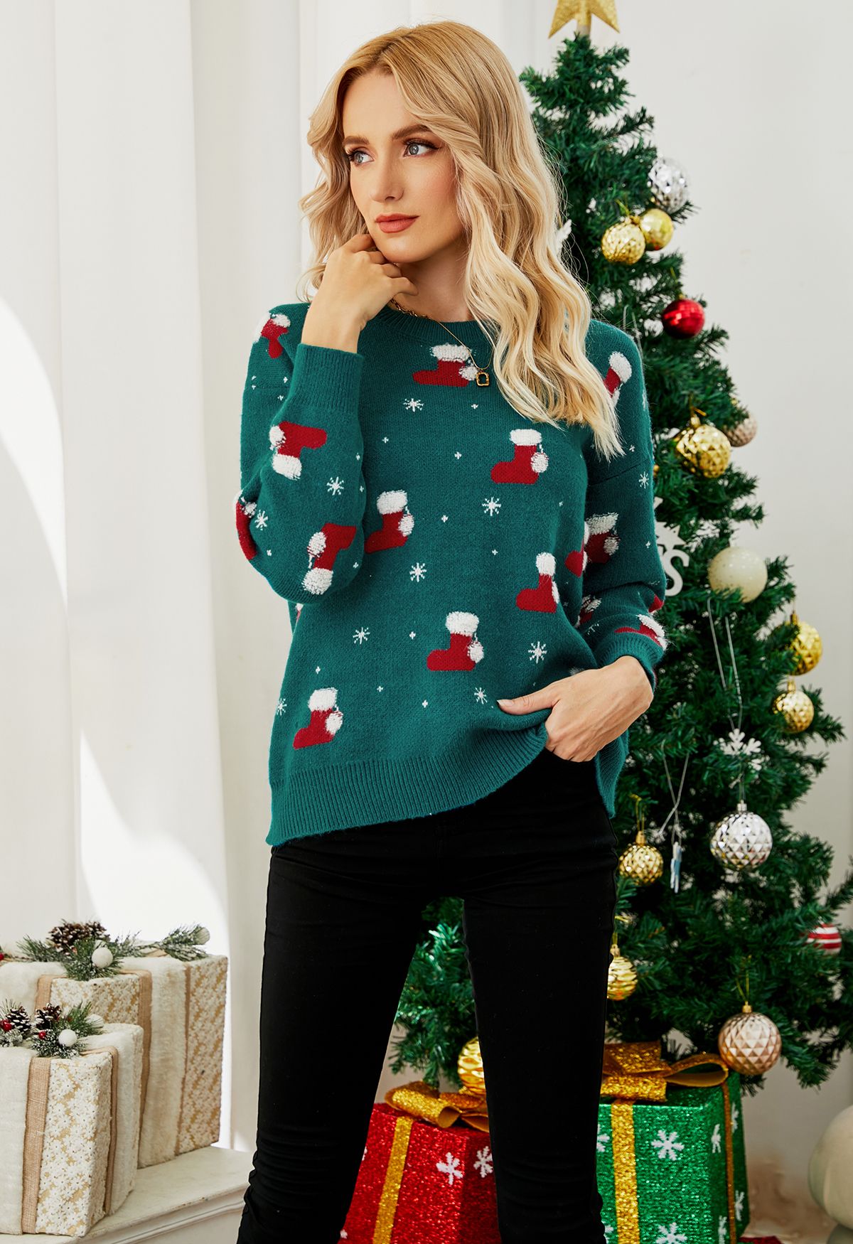 Christmas Stocking Snowflake Knit Sweater