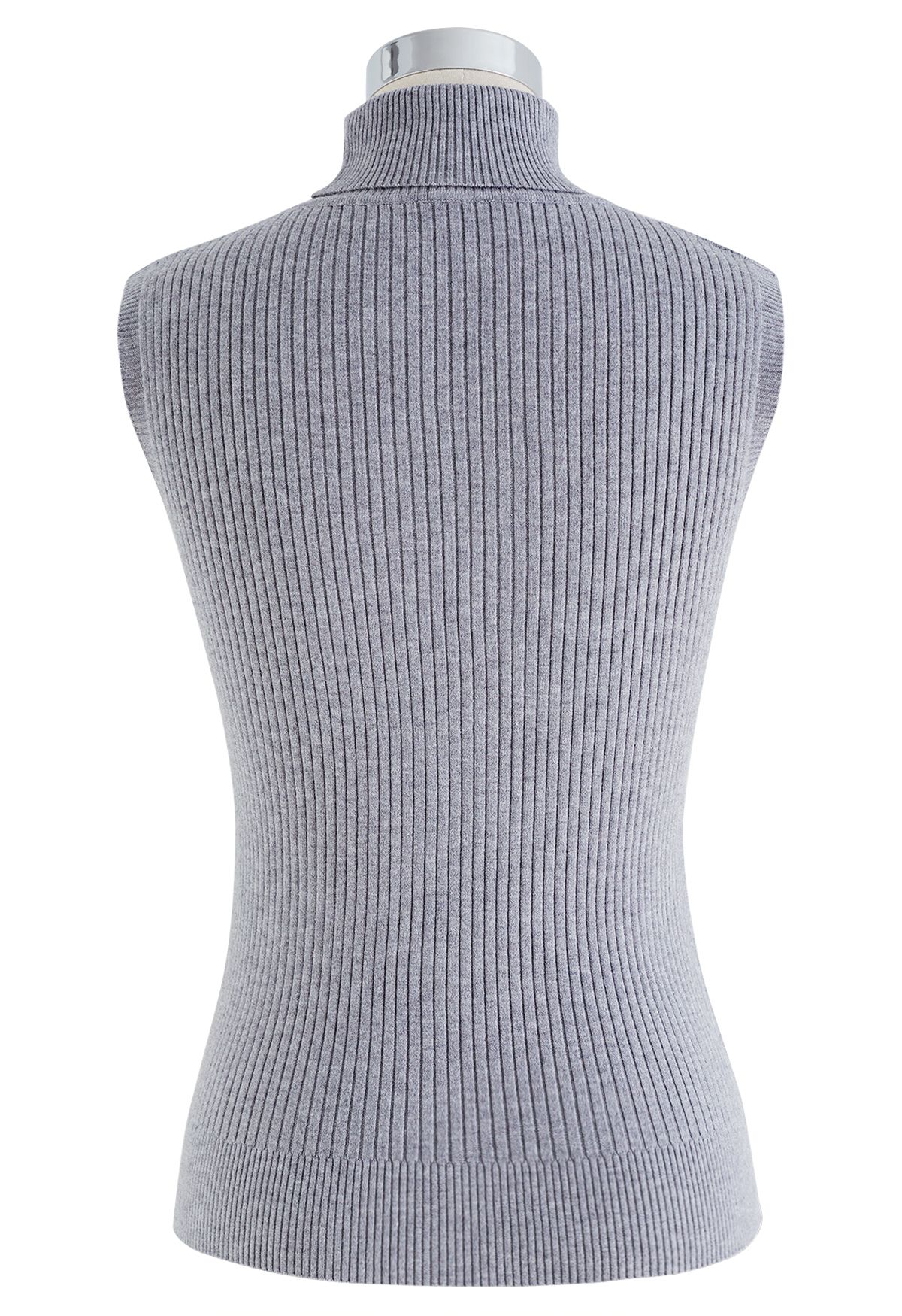 Turtleneck Soft Knit Sleeveless Top in Grey