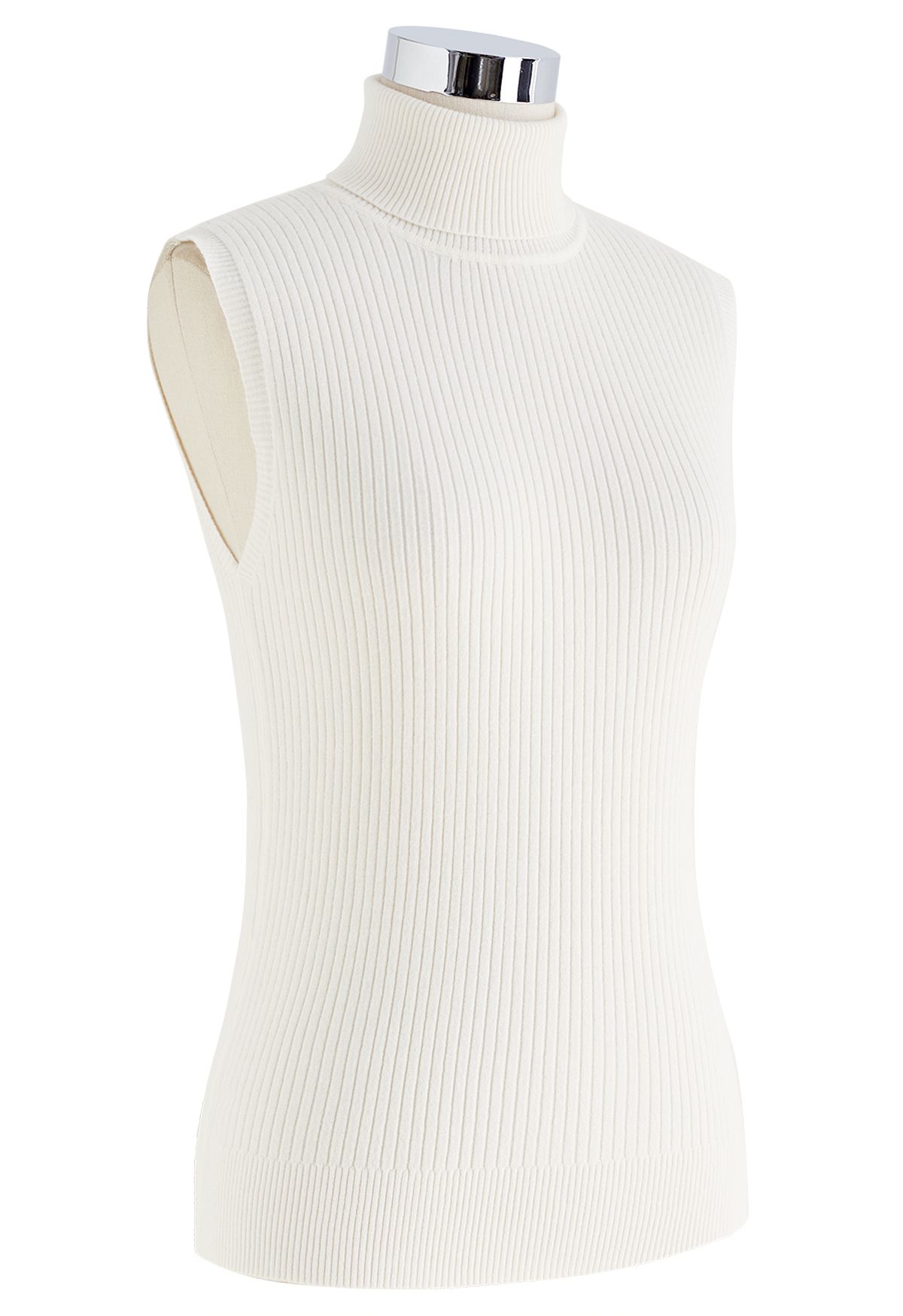 Turtleneck Soft Knit Sleeveless Top in White