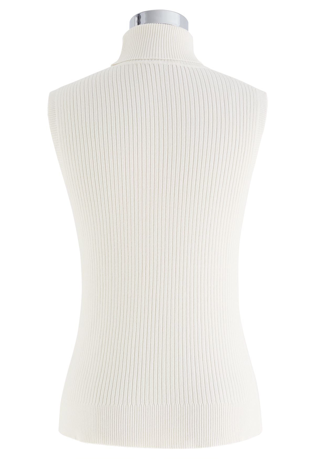 Turtleneck Soft Knit Sleeveless Top in White