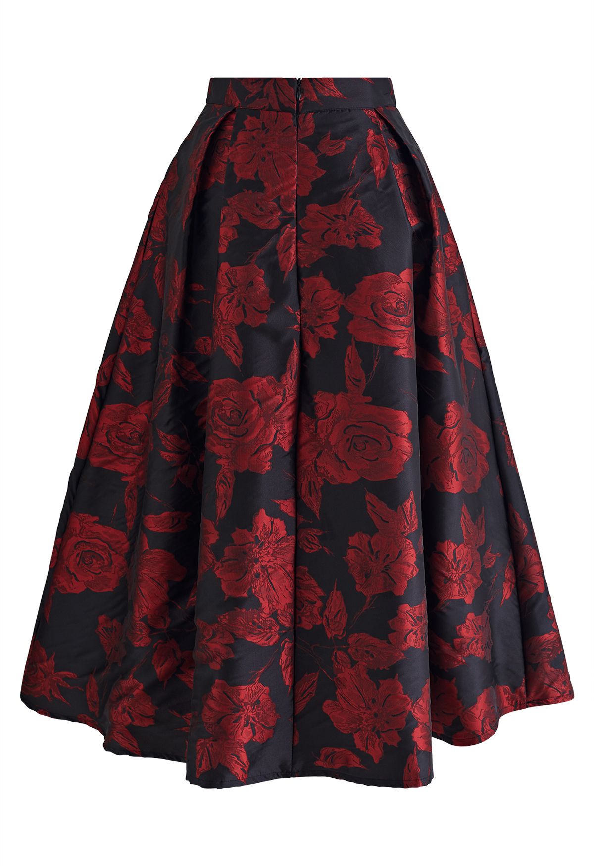 Mysterious Red Rose Jacquard A-Line Skirt