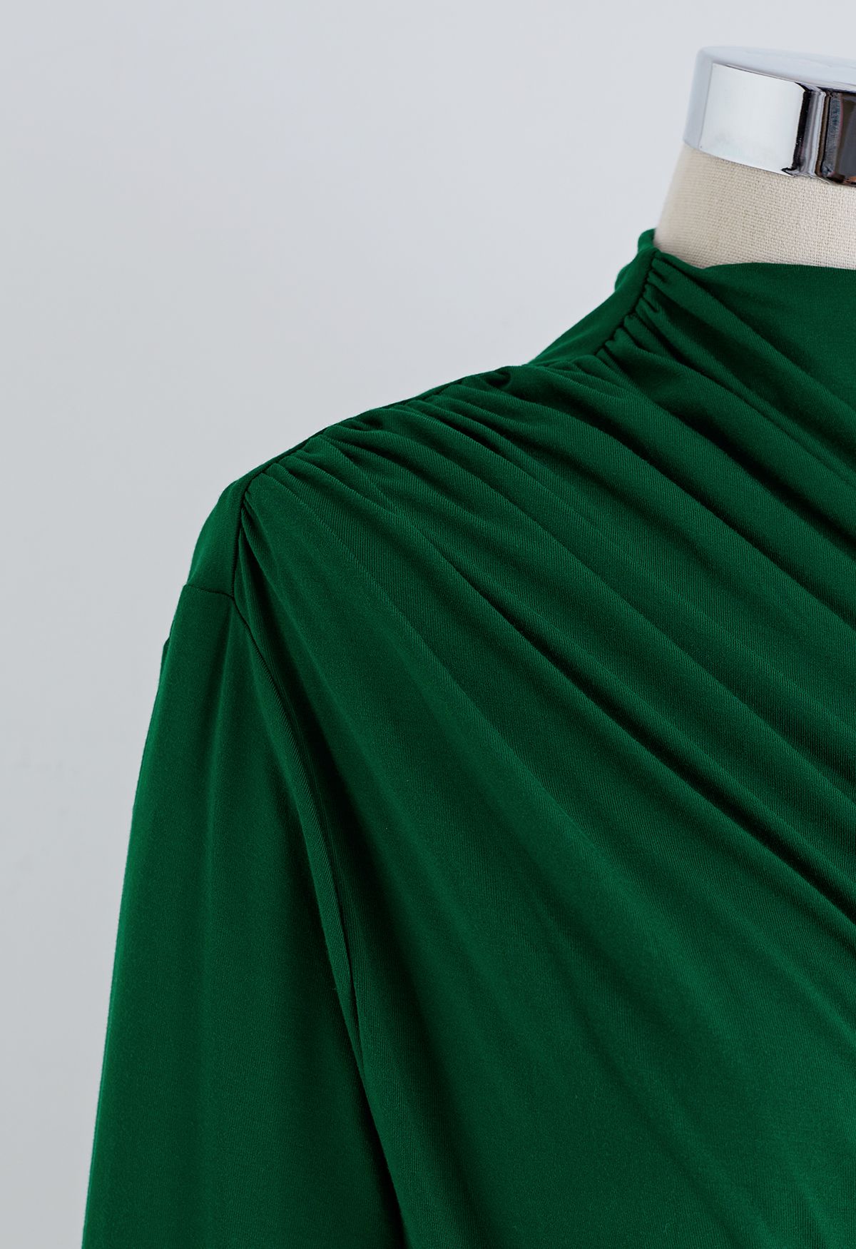 Ruched Long Sleeves Top in Dark Green