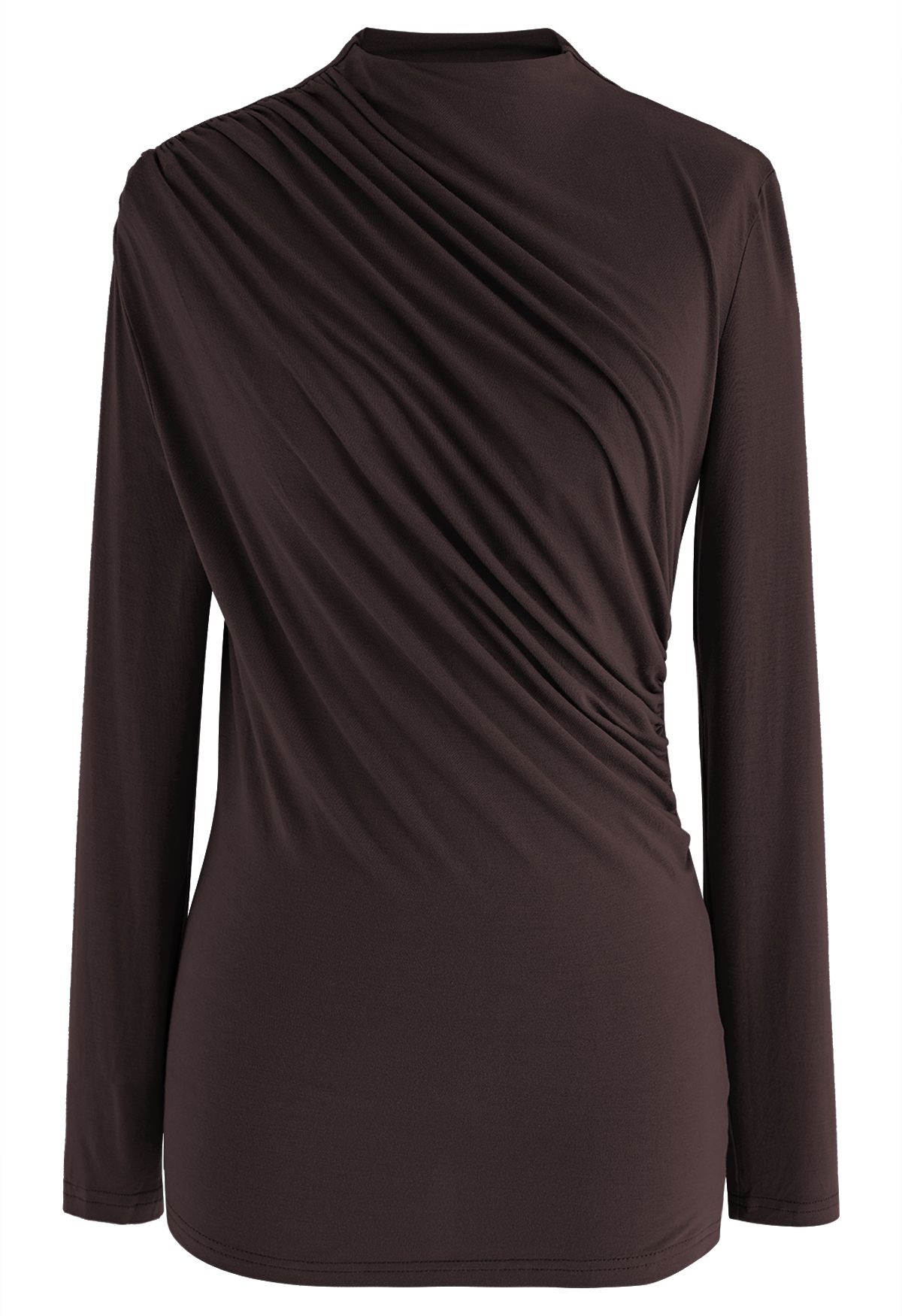 Ruched Long Sleeves Top in Brown