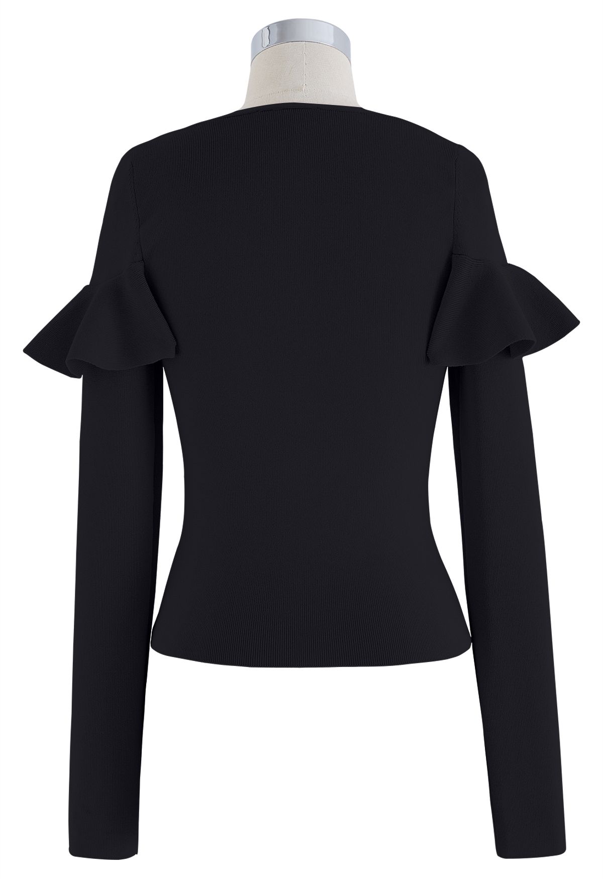 Sassy Wide Ruffled Neckline Knit Top in Black