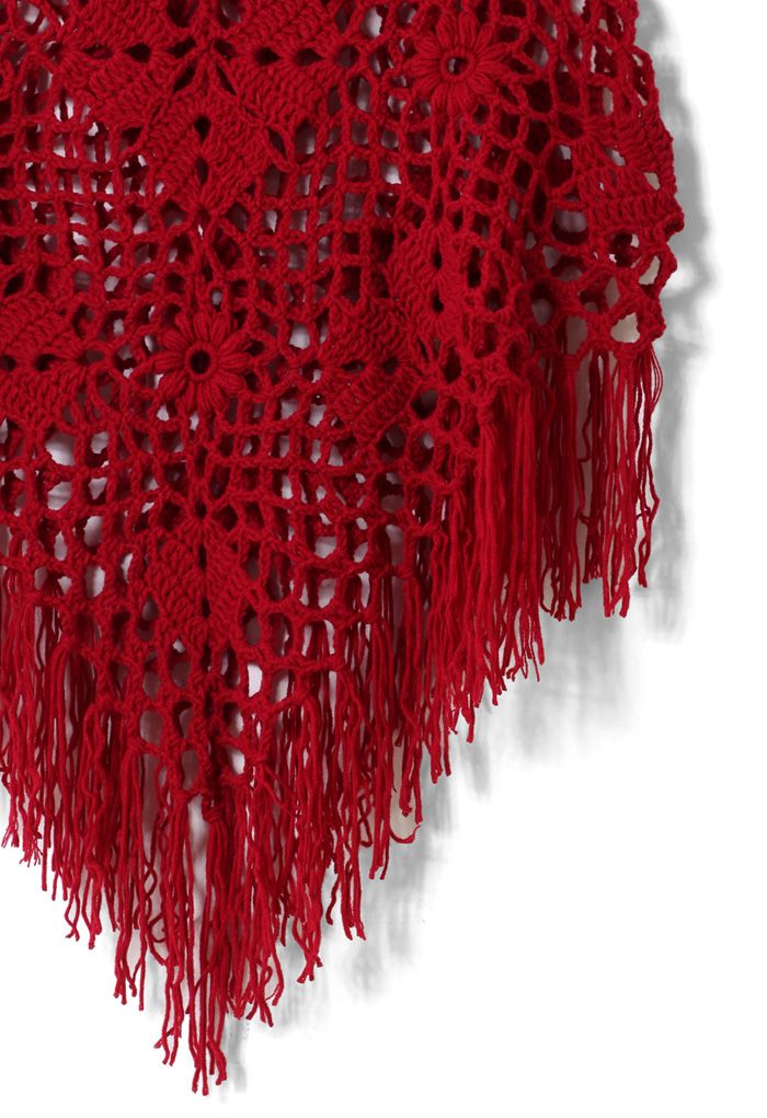 Delicate Hand-knit Fringe Cape in Red 