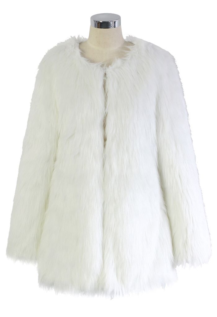 Chicwish Glam White Faux Fur Coat