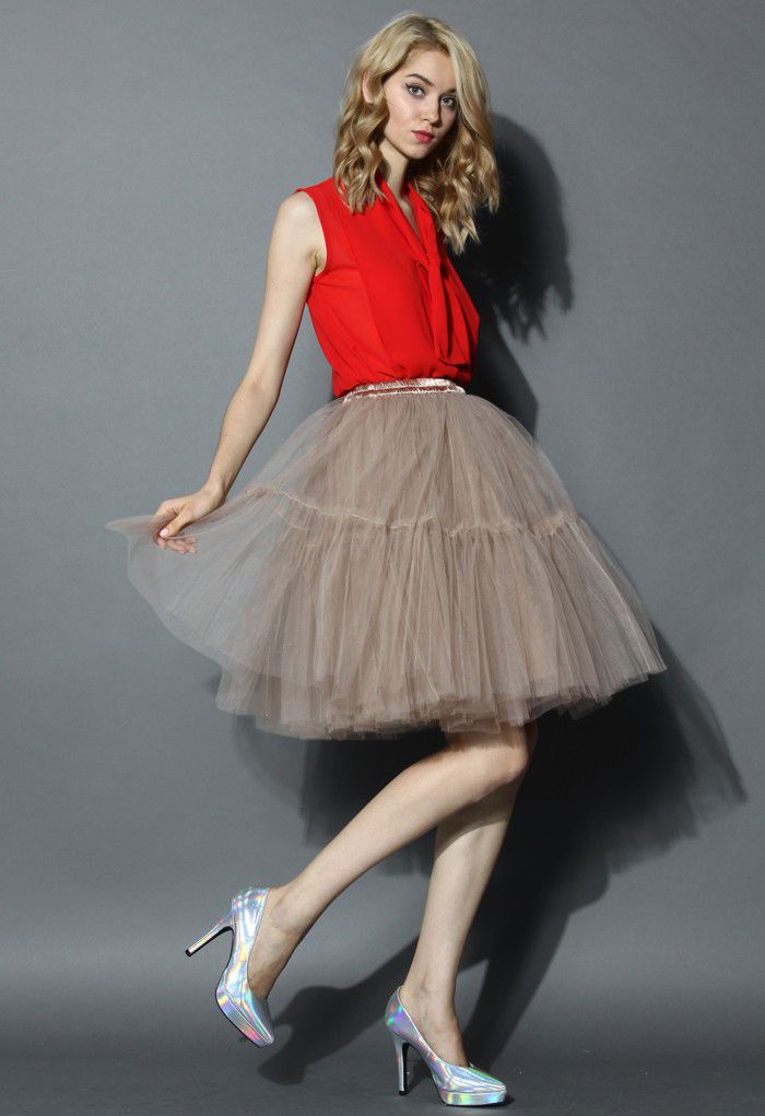 Amore Tulle Midi Skirt in Caramel