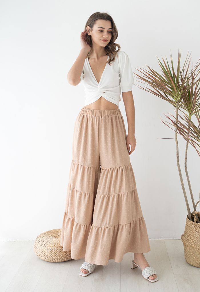 Sunny Days Wide-Leg Pants in Apricot Dots