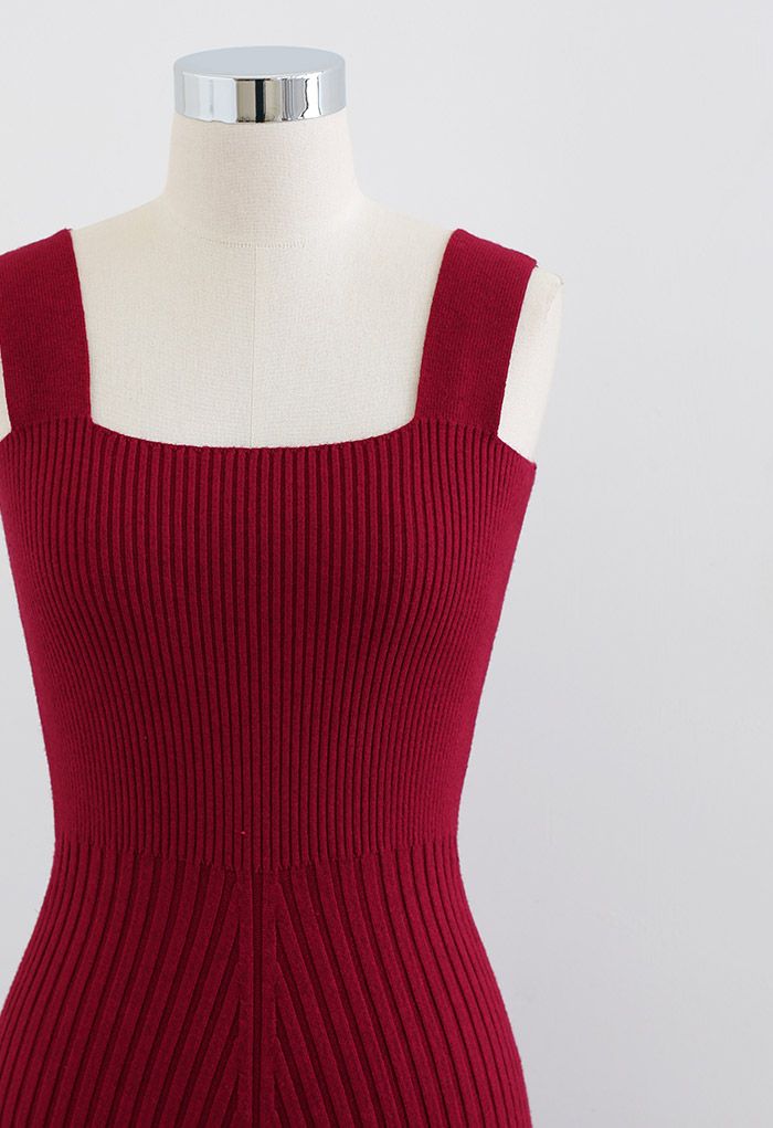 Slender Soft Knit Cami Dress in Red