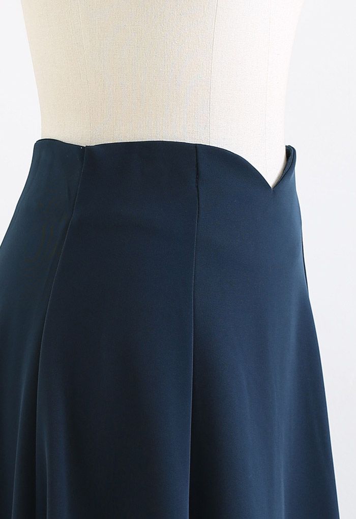 V-Shaped Waistline Textured A-Line Skirt in Indigo