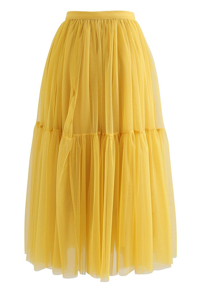 Can't Let Go Mesh Tulle Skirt in Yellow