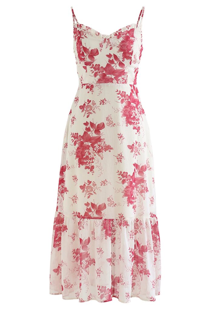 Plum Blossom Shirred Cami Midi Dress