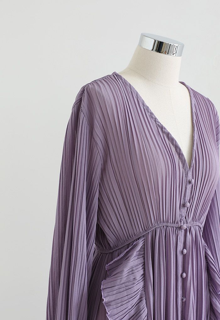 Breezy Ruffle Asymmetric Pleated Chiffon Maxi Dress in Lilac