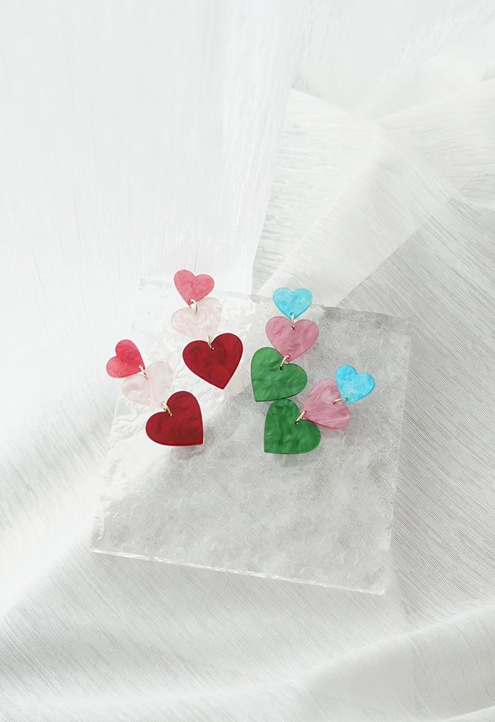 Triple Hearts Drop Earrings