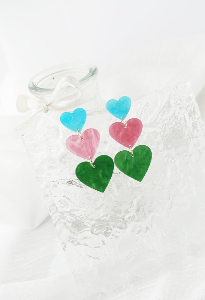 Triple Hearts Drop Earrings