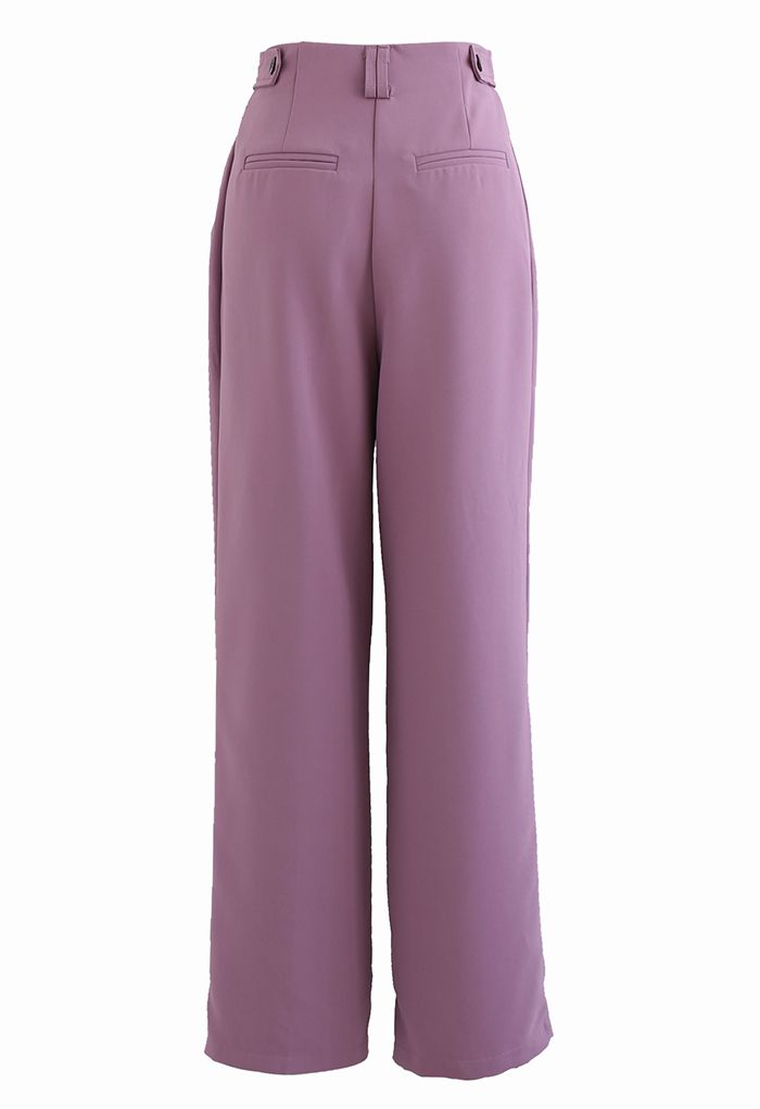 Simplicity Buttoned Waist Straight-Leg Pants in Purple