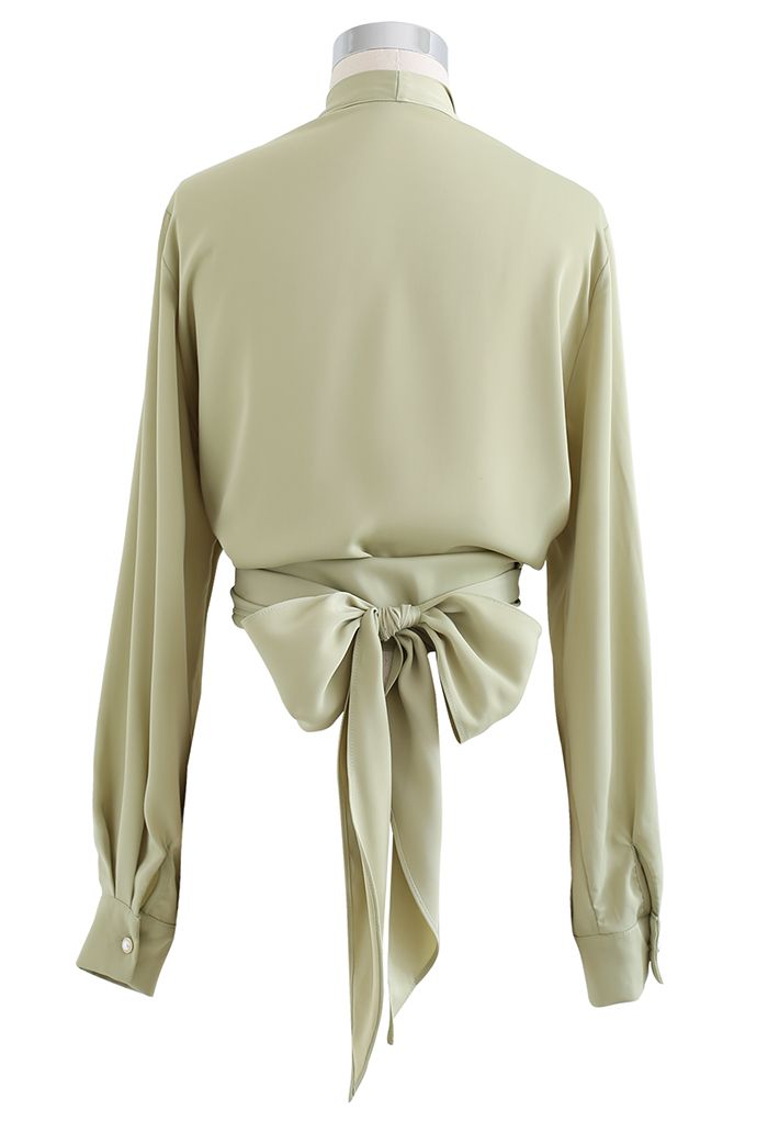 Crisscross Tie-Bow Satin Top in Pistachio