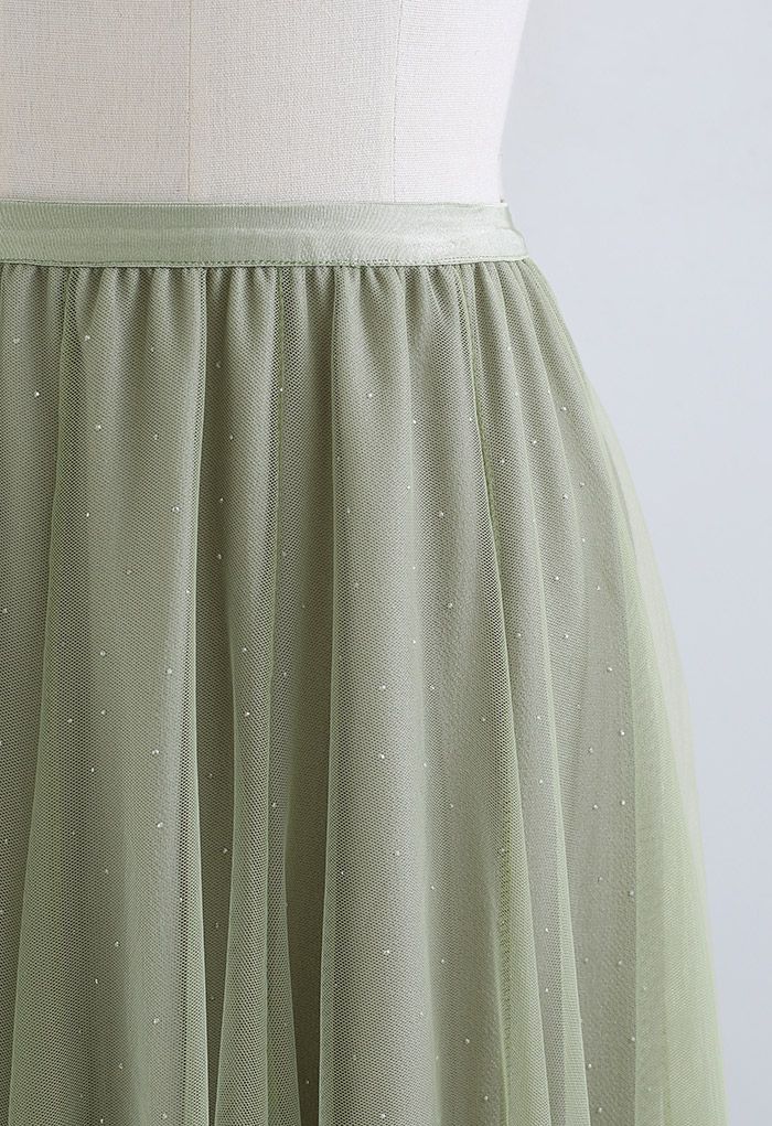 Rambling Crystal Decor Tulle Skirt in Pistachio