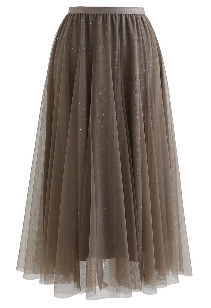 Rambling Crystal Decor Tulle Skirt in Brown