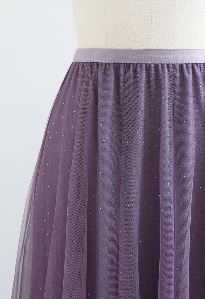 Rambling Crystal Decor Tulle Skirt in Purple