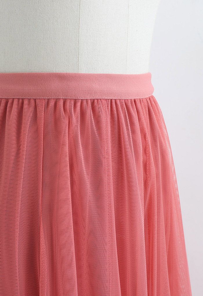 My Secret Garden Tulle Maxi Skirt in Coral