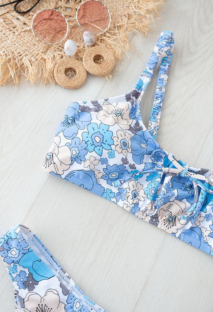 Cartoon Flowers Print Bikini Set