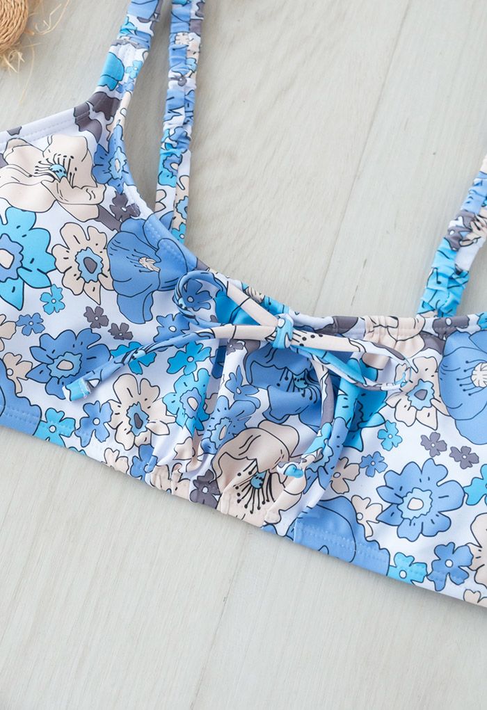 Cartoon Flowers Print Bikini Set