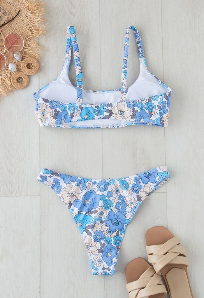 Cartoon Flowers Print Bikini Set