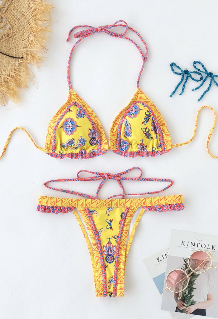 Boho Tie-String Bikini Set in Yellow