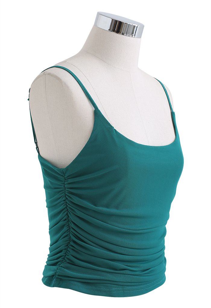 Ruched Soft Mesh Cami Top in Turquoise