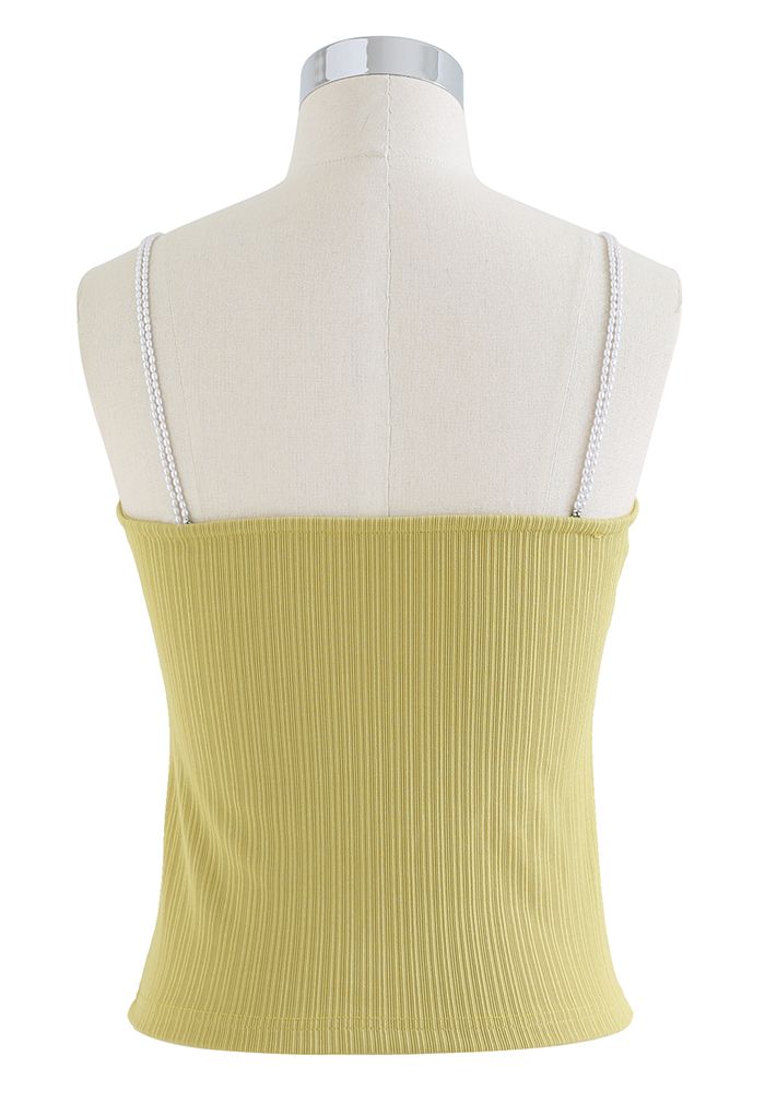 Twisted Front Pearly Straps Crop Tank Top in Lime