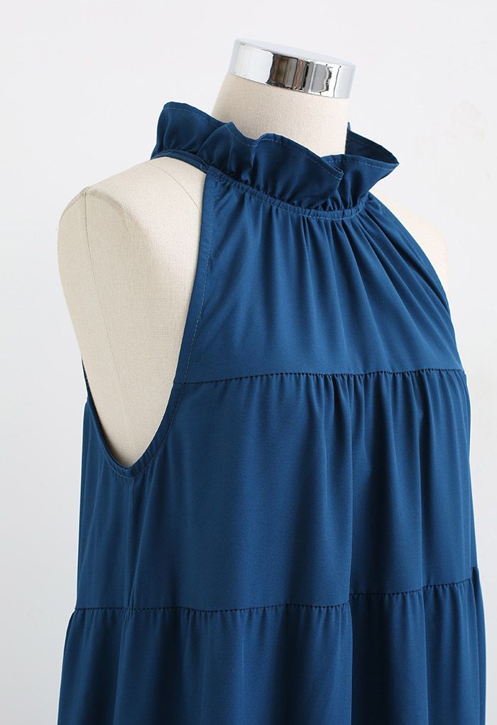 Self-Tie Bowknot Ruffle Halter Neck Midi Dress