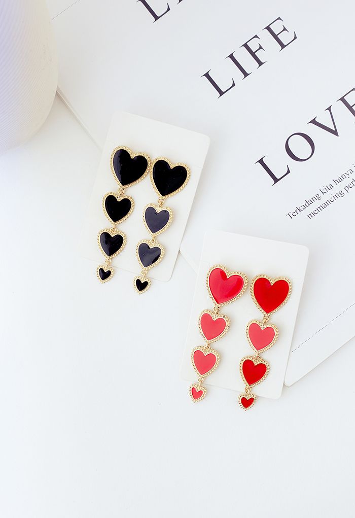 Connecting Hearts Golden Trim Drop Earrings